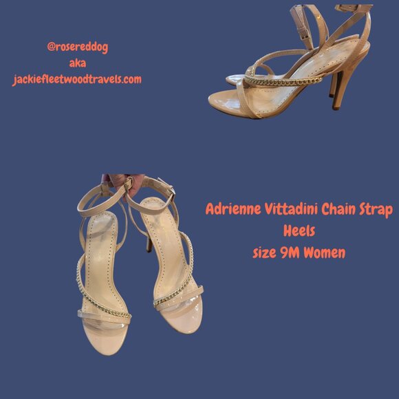 Adrienne Vittadini Chain Detail Faux Patent Leather Ankle Strap Heels - Picture 1 of 14
